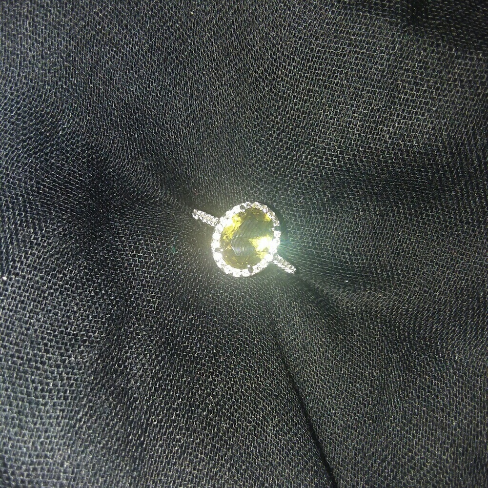 Smokey Peridot With White Topaz On Irodium Band